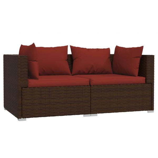 2-Sitzer-Sofa mit Kissen Braun Poly Rattan