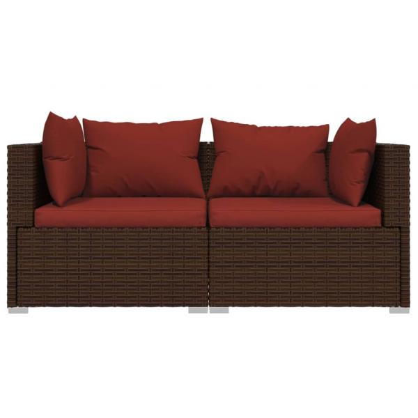 3-tlg. Garten-Lounge-Set mit Kissen Braun Poly Rattan