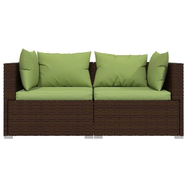 2-Sitzer-Sofa mit Kissen Braun Poly Rattan