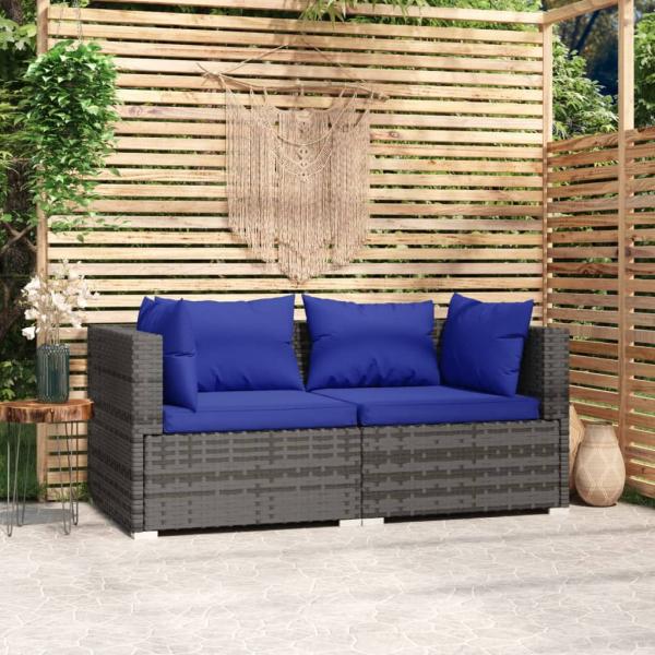 ARDEBO.de - 2-Sitzer-Sofa mit Kissen Grau Poly Rattan