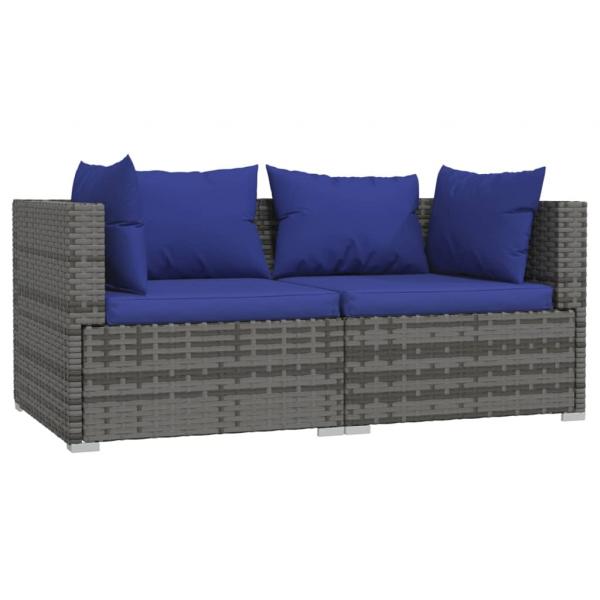 2-Sitzer-Sofa mit Kissen Grau Poly Rattan