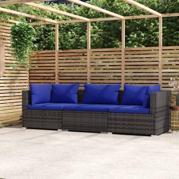 ARDEBO.de - 3-Sitzer-Sofa mit Kissen Grau Poly Rattan