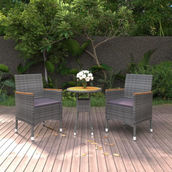 ARDEBO.de - 3-tlg. Garten-Essgruppe Poly Rattan Grau