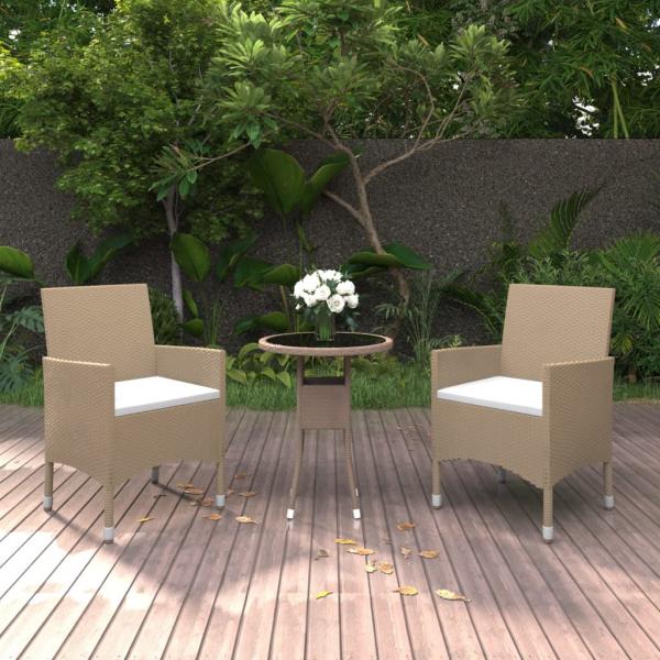 ARDEBO.de - 3-tlg. Garten-Essgruppe Poly Rattan Beige