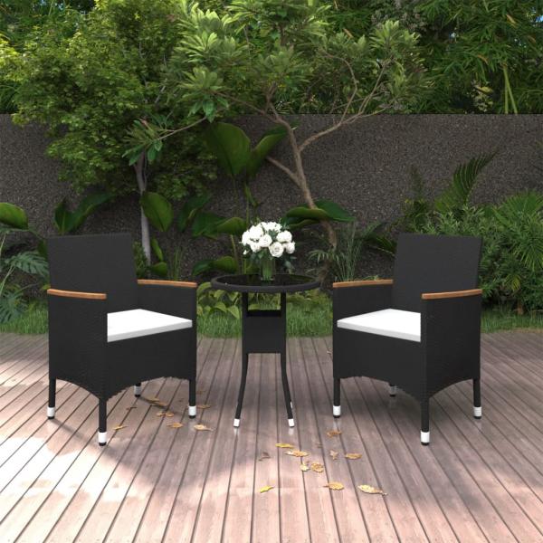 ARDEBO.de - 3-tlg. Garten-Essgruppe Poly Rattan Schwarz