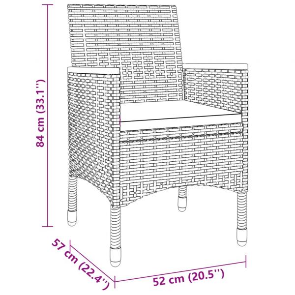 3-tlg. Garten-Essgruppe Poly Rattan Schwarz