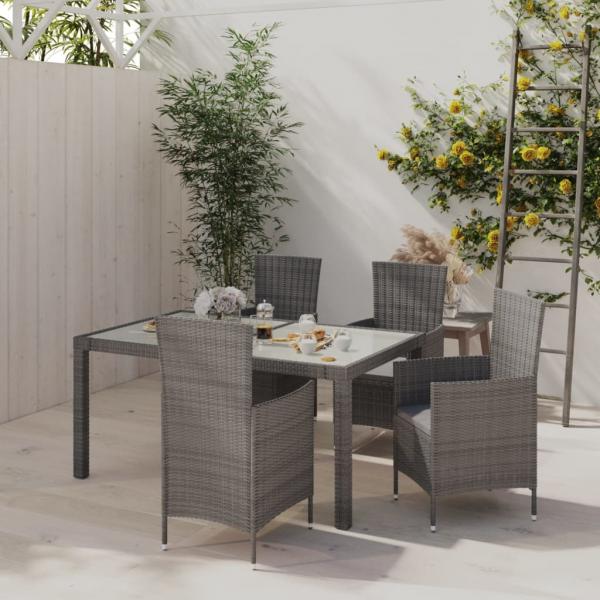 ARDEBO.de - 5-tlg. Garten-Essgruppe mit Kissen Poly Rattan Grau