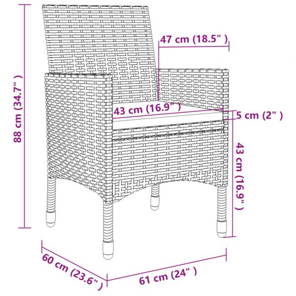 7-tlg. Garten-Essgruppe mit Kissen Poly Rattan Grau