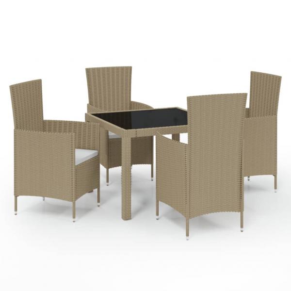 5-tlg. Garten-Essgruppe mit Kissen Poly Rattan Beige