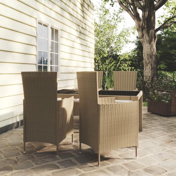 ARDEBO.de - 5-tlg. Garten-Essgruppe mit Kissen Poly Rattan Beige