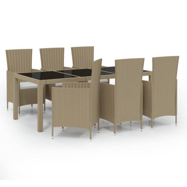 7-tlg. Garten-Essgruppe mit Kissen Poly Rattan Beige