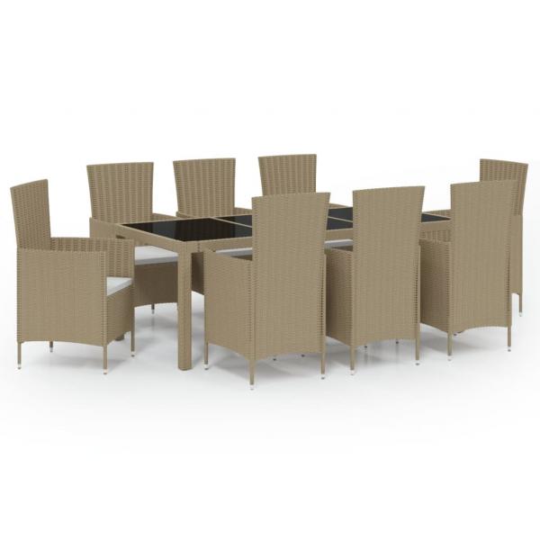 9-tlg. Garten-Essgruppe mit Kissen Poly Rattan Beige