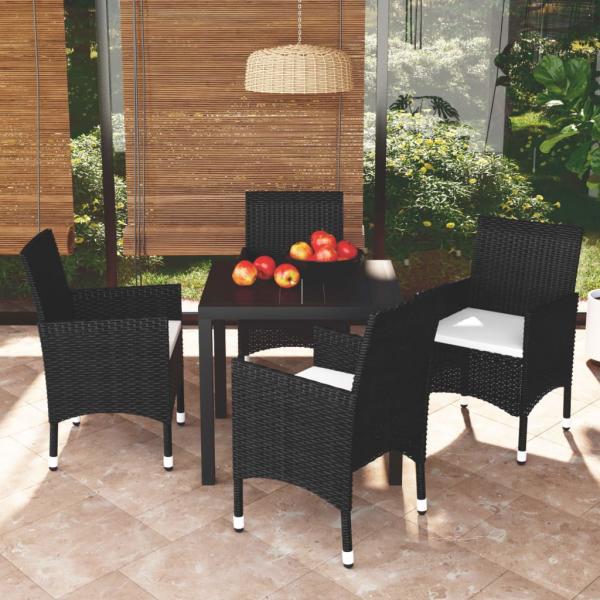 ARDEBO.de - 5-tlg. Garten-Essgruppe mit Kissen Poly Rattan Schwarz