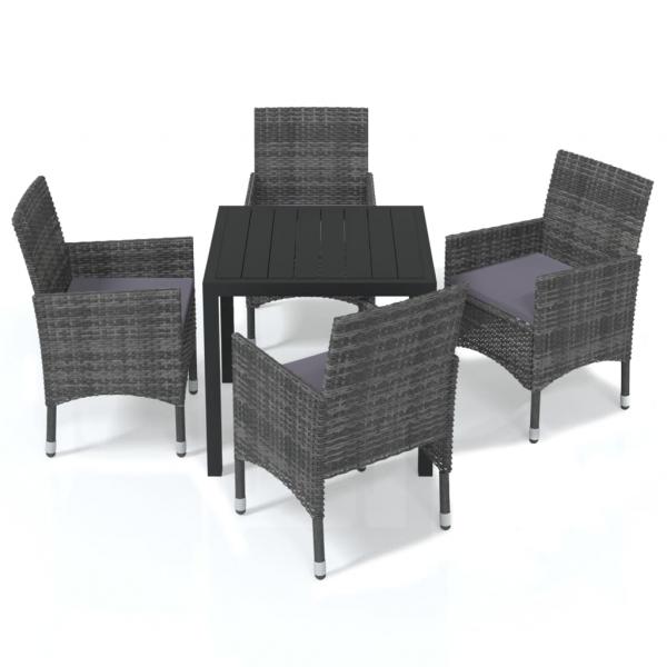 5-tlg. Garten-Essgruppe mit Kissen Poly Rattan Grau