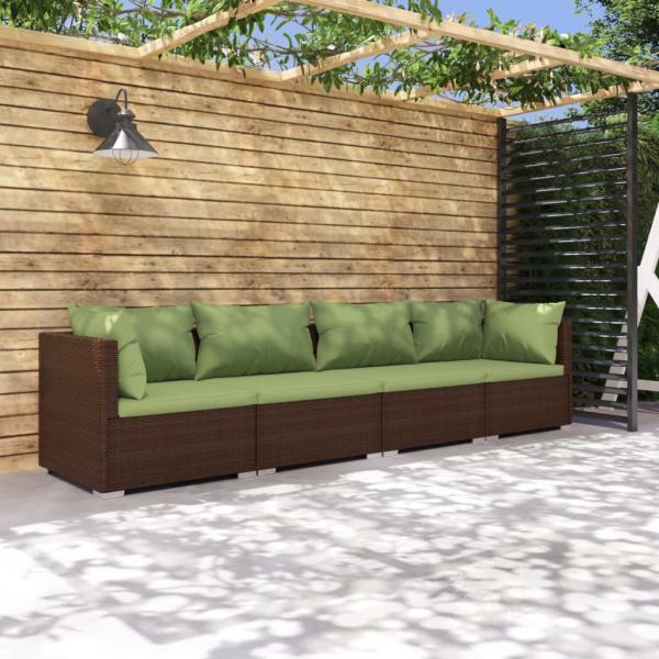 ARDEBO.de - 4-tlg. Garten-Lounge-Set mit Auflagen Poly Rattan Braun