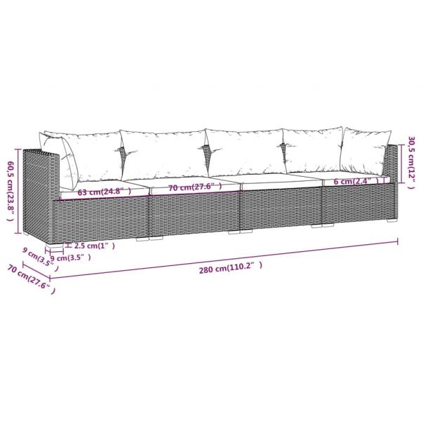 4-tlg. Garten-Lounge-Set mit Auflagen Poly Rattan Braun