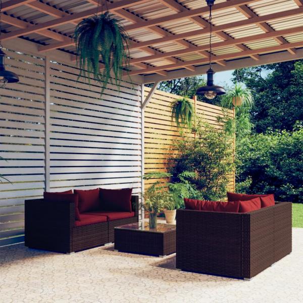 ARDEBO.de - 5-tlg. Garten-Lounge-Set mit Kissen Poly Rattan Braun