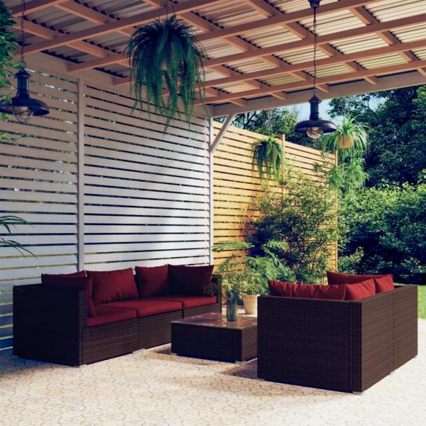 ARDEBO.de - 6-tlg. Garten-Lounge-Set mit Auflagen Poly Rattan Braun