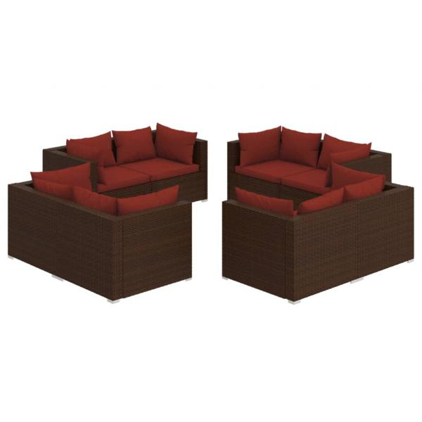 8-tlg. Garten-Lounge-Set mit Kissen Poly Rattan Braun