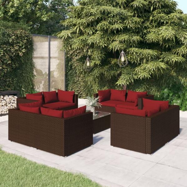 ARDEBO.de - 9-tlg. Garten-Lounge-Set mit Kissen Poly Rattan Braun