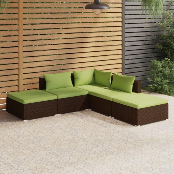 ARDEBO.de - 5-tlg. Garten-Lounge-Set mit Kissen Poly Rattan Braun