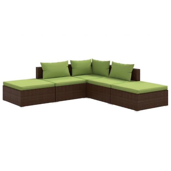 5-tlg. Garten-Lounge-Set mit Kissen Poly Rattan Braun