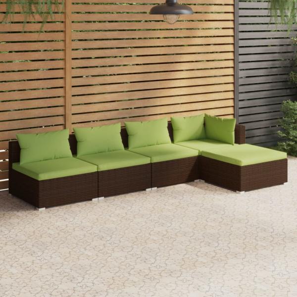 ARDEBO.de - 5-tlg. Garten-Lounge-Set mit Kissen Poly Rattan Braun