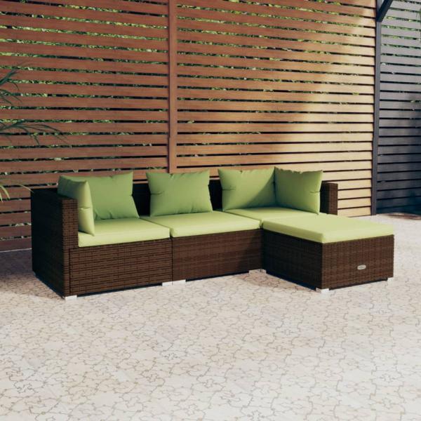 ARDEBO.de - 4-tlg. Garten-Lounge-Set mit Auflagen Poly Rattan Braun