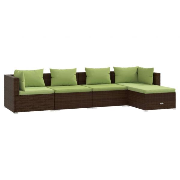 5-tlg. Garten-Lounge-Set mit Kissen Poly Rattan Braun