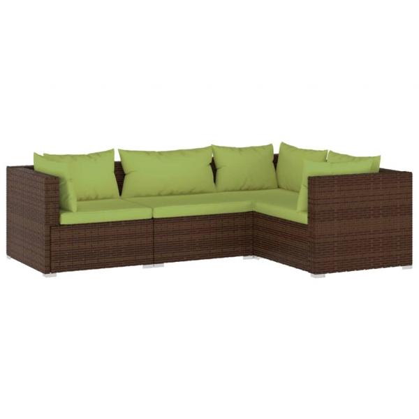 4-tlg. Garten-Lounge-Set mit Auflagen Poly Rattan Braun