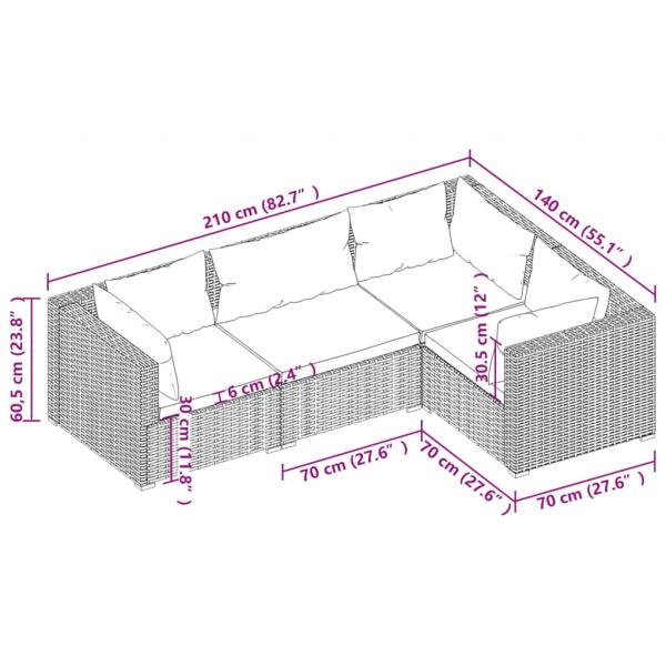 4-tlg. Garten-Lounge-Set mit Auflagen Poly Rattan Braun