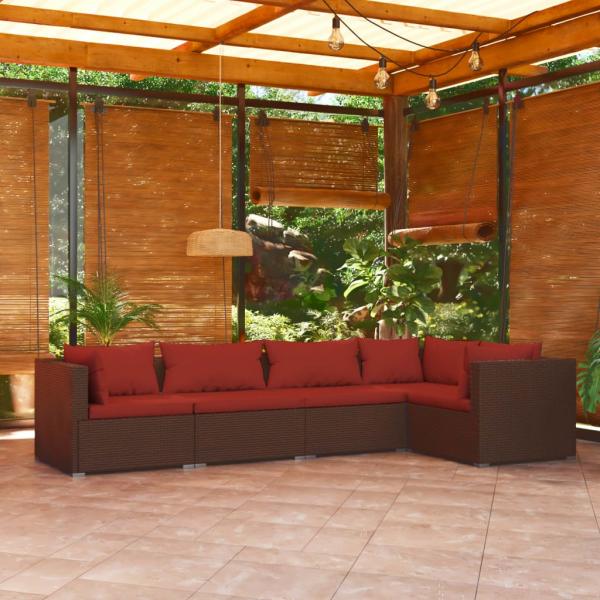 ARDEBO.de - 5-tlg. Garten-Lounge-Set mit Kissen Poly Rattan Braun