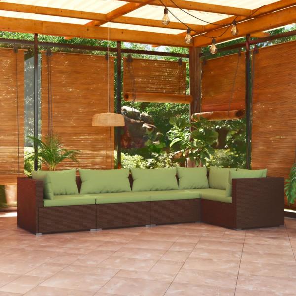 ARDEBO.de - 5-tlg. Garten-Lounge-Set mit Kissen Poly Rattan Braun