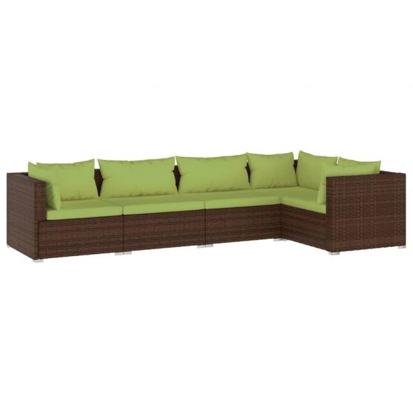 5-tlg. Garten-Lounge-Set mit Kissen Poly Rattan Braun