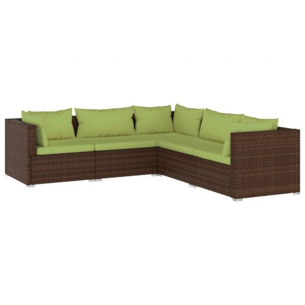 5-tlg. Garten-Lounge-Set mit Kissen Poly Rattan Braun