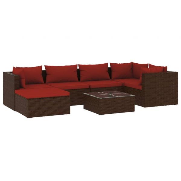 7-tlg. Garten-Lounge-Set mit Kissen Poly Rattan Braun