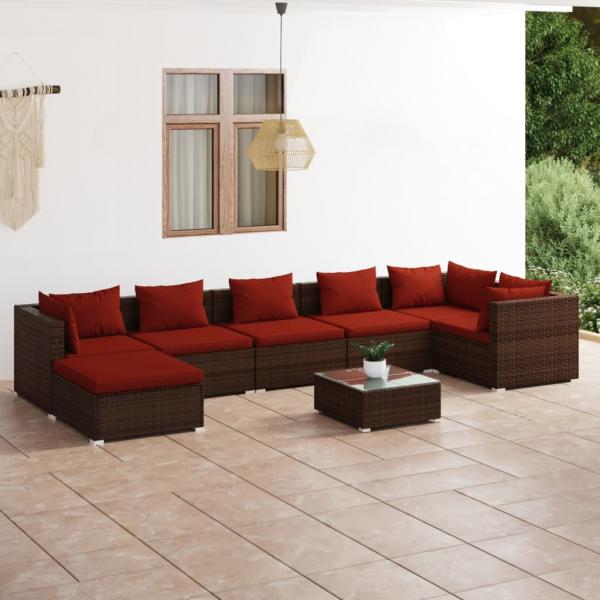 ARDEBO.de - 8-tlg. Garten-Lounge-Set mit Kissen Poly Rattan Braun