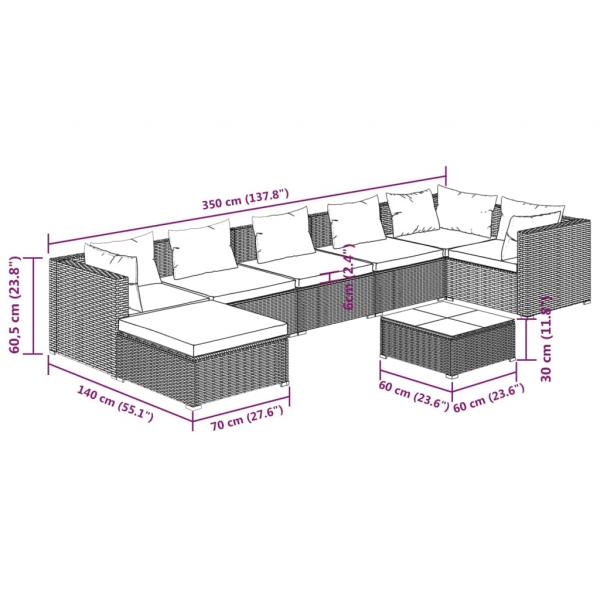 8-tlg. Garten-Lounge-Set mit Kissen Poly Rattan Braun