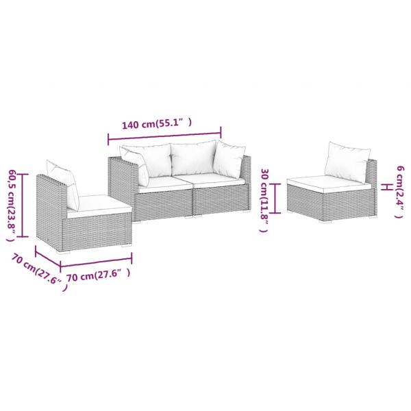 4-tlg. Garten-Lounge-Set mit Auflagen Poly Rattan Braun