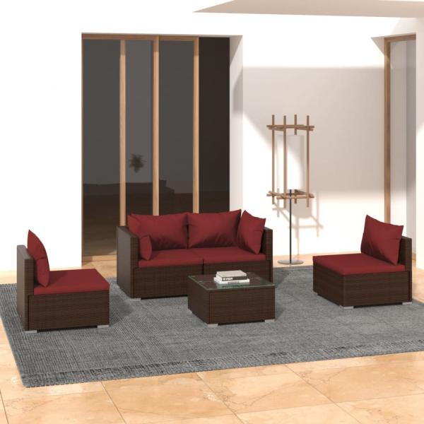 ARDEBO.de - 5-tlg. Garten-Lounge-Set mit Kissen Poly Rattan Braun