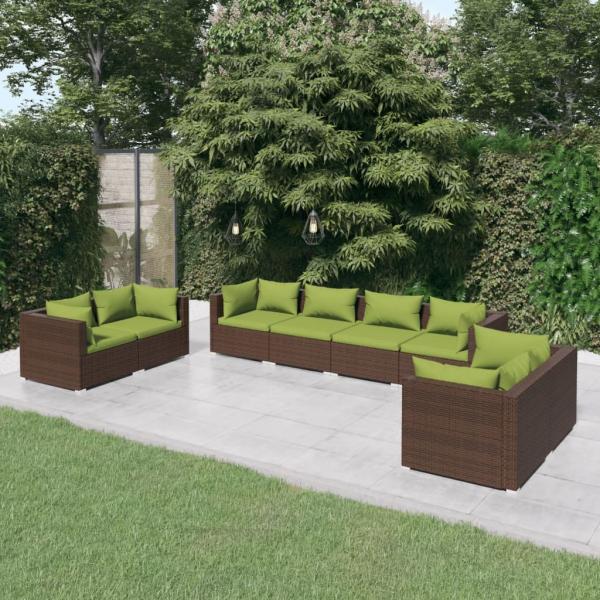 ARDEBO.de - 8-tlg. Garten-Lounge-Set mit Kissen Poly Rattan Braun