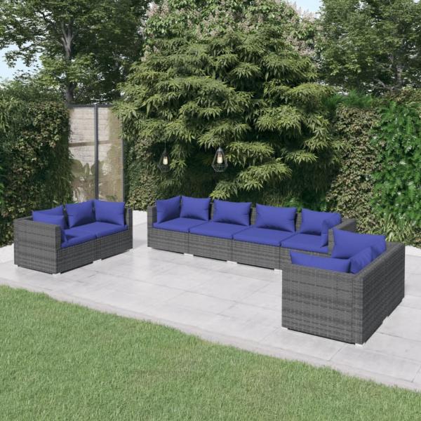 ARDEBO.de - 8-tlg. Garten-Lounge-Set mit Kissen Poly Rattan Grau