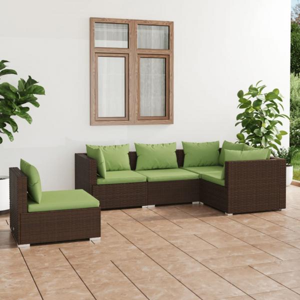 ARDEBO.de - 5-tlg. Garten-Lounge-Set mit Kissen Poly Rattan Braun