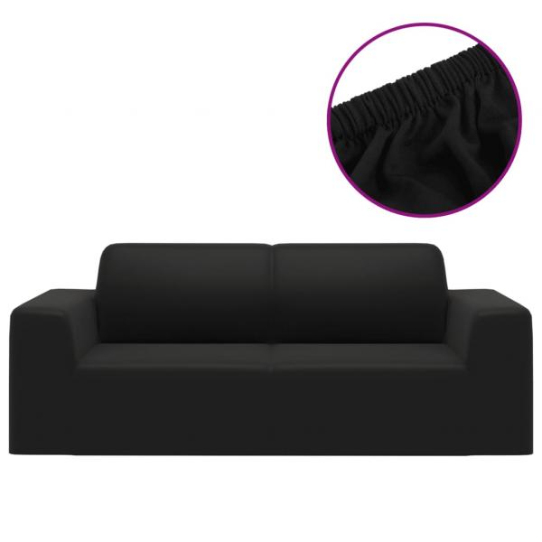 Stretch Sofahusse 2-Sitzer Schwarz Polyester-Jersey  