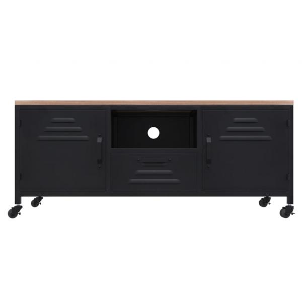 TV-Schrank Schwarz 110x30x43 cm Eisen und Massivholz Tanne