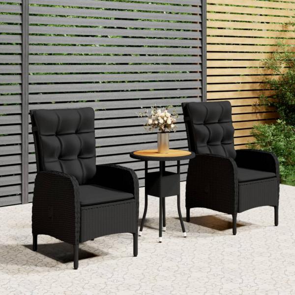 ARDEBO.de - 3-tlg. Garten-Bistro-Set Poly Rattan Schwarz