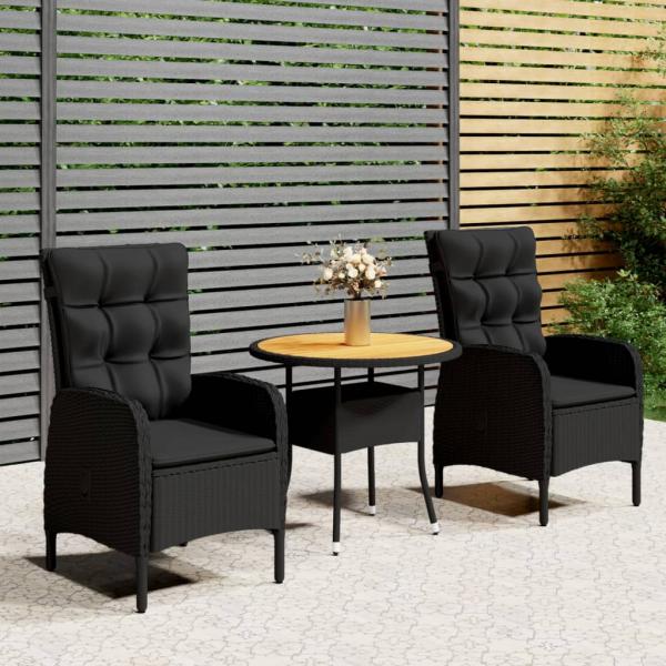 ARDEBO.de - 3-tlg. Garten-Bistro-Set Poly Rattan Schwarz