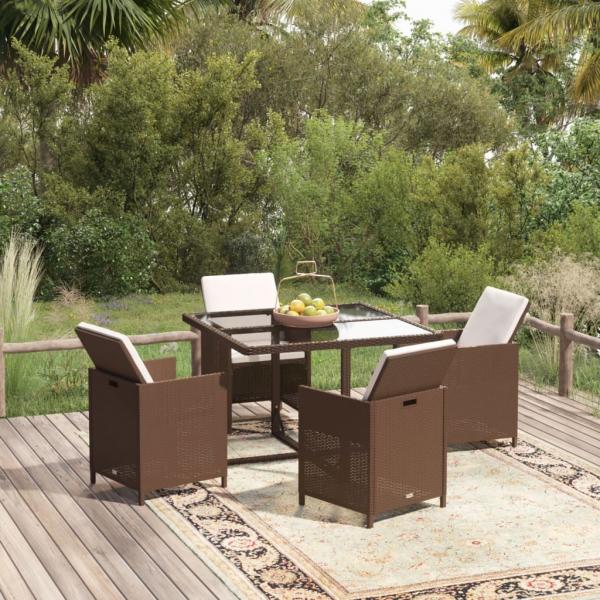 ARDEBO.de - 5-tlg. Garten-Essgruppe mit Kissen Poly Rattan Braun