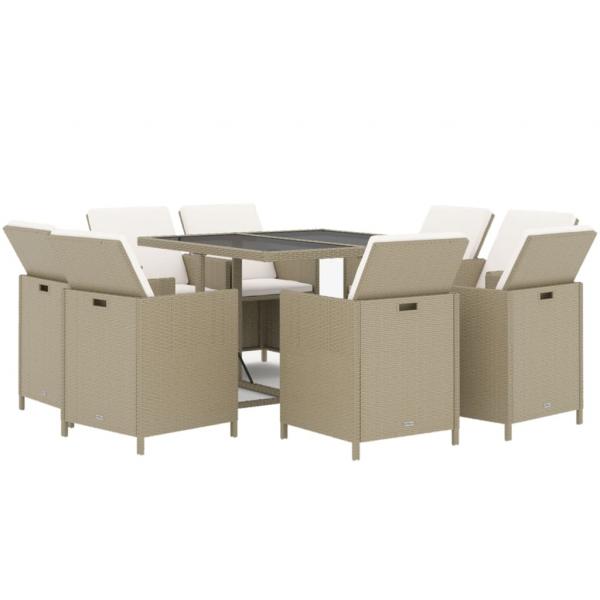 9-tlg. Garten-Essgruppe mit Kissen Poly Rattan Beige