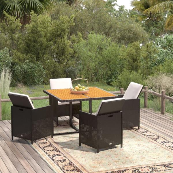 ARDEBO.de - 5-tlg. Garten-Essgruppe mit Kissen Poly Rattan Schwarz